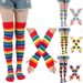 Unisex Holiday party set Colorful stockings over the knee stockings Party Rainbow stockings gloves colorful striped socks_maomaolike.com