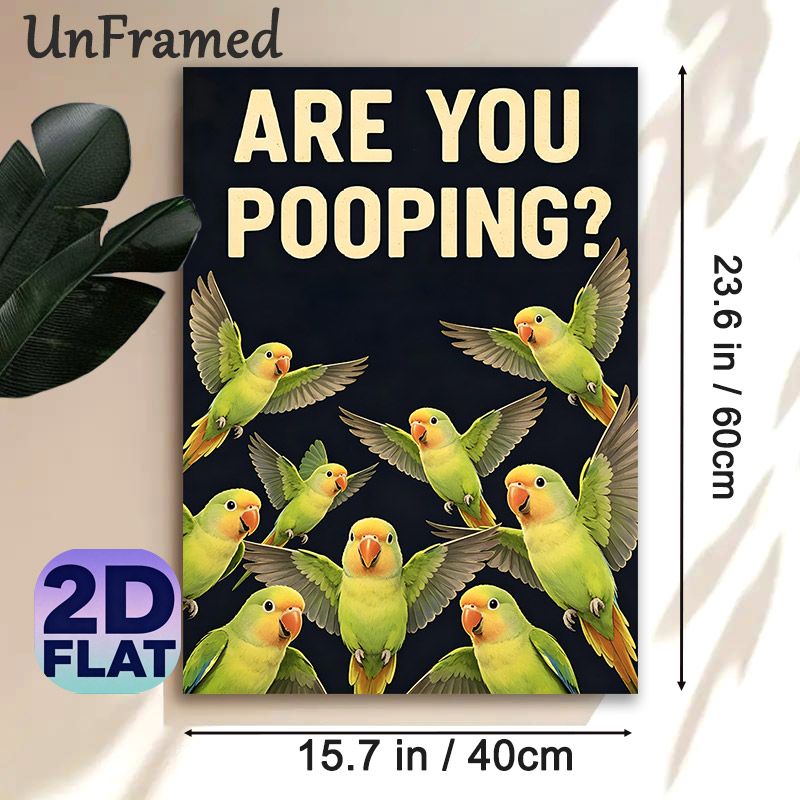 Funny Parrot Themed Painting Poster, Vibrant Playful Green Parrots With Witty Text Poster, Lighthearted Whimsical Decor Idea For Bathroom, Living Room_maomaolike.com