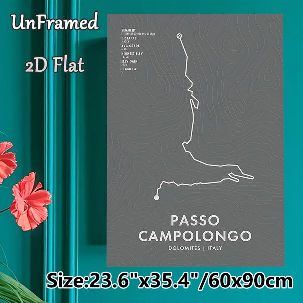 Passo Campolongo Route Topographic Painting Poster, Minimalist Monochrome Line-art Mountain Climb Map Poster, Features Key Climb Stats, Ideal For Home_maomaolike.com