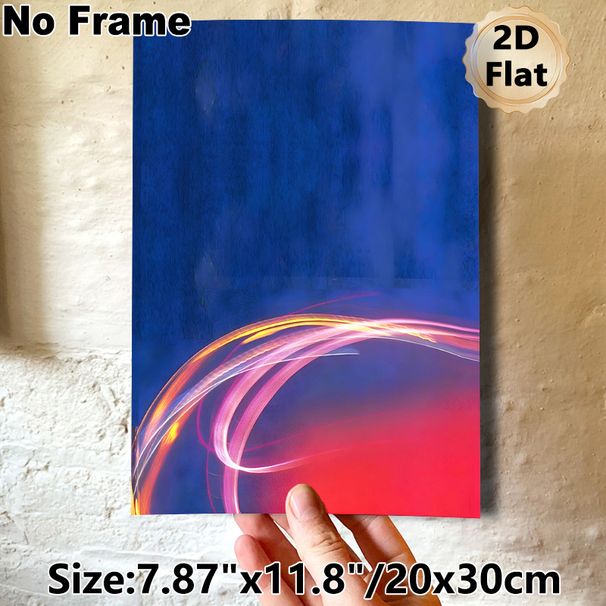 Abstract Light Streak Painting Poster, Vibrant Blue-Red Gradient With Glowing Curved Lines Poster, Stylish Modern Decor For Living Room, Office_maomaolike.com