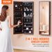 VEVOR Mirror Jewelry Cabinet 42.52in Lockable Wall Or Door Mounted Armoire Brown_maomaolike.com