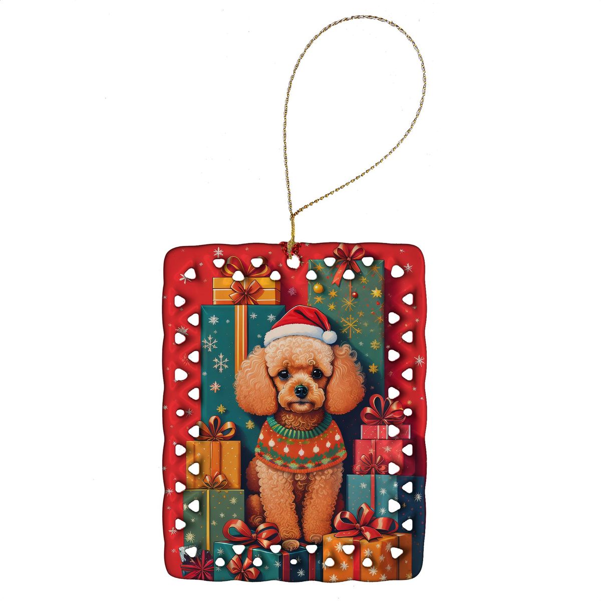 Poodle Holiday Christmas Porcelain Ornament Christmas Tree Hanging Decorations For Home Christmas Holiday, Rectangle, Gift, Multicolor_maomaolike.com