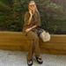 Women's Clothing New Arrival Half Sleeve Shirt Simple Brown Two-Piece Casual Loosen Pants Set_maomaolike.com
