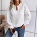 Women's Clothing solid color deep V neck splicing long sleeved women's casual sweatshirt_maomaolike.com