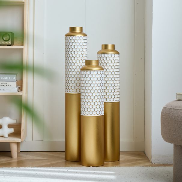 Floor Metal Vase Modern Style Decoration Home Droplet Shaped White Metal Vase 3-piece Set Gorgeous Home Decoration Large Glazed Metal Vase_maomaolike.com