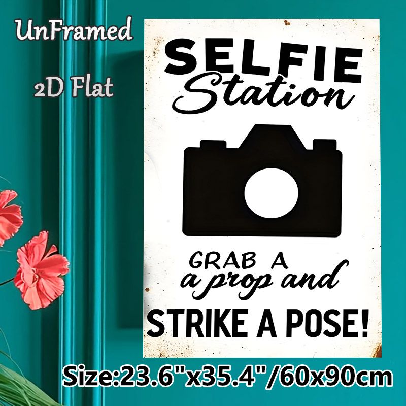 Selfie Station Painting Poster, Vintage Minimalist Typography & Camera Graphic Poster, Fun Photo Prompt To Liven Up Gatherings, Ideal For Parties_maomaolike.com