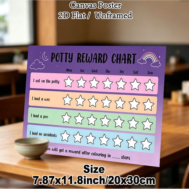 Potty Reward Chart Painting Poster, Pastel-toned Cute Rainbow & Moon Cloud Design Poster, Helps Track Potty Training Milestones, Ideal For Home_maomaolike.com
