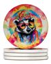 Hippie Animal Badger Large Sandstone Coasters Pack Of 4 Absorbent Round Coasters Decor Gifts For Men Or Women, 4 In, Multicolor_maomaolike.com