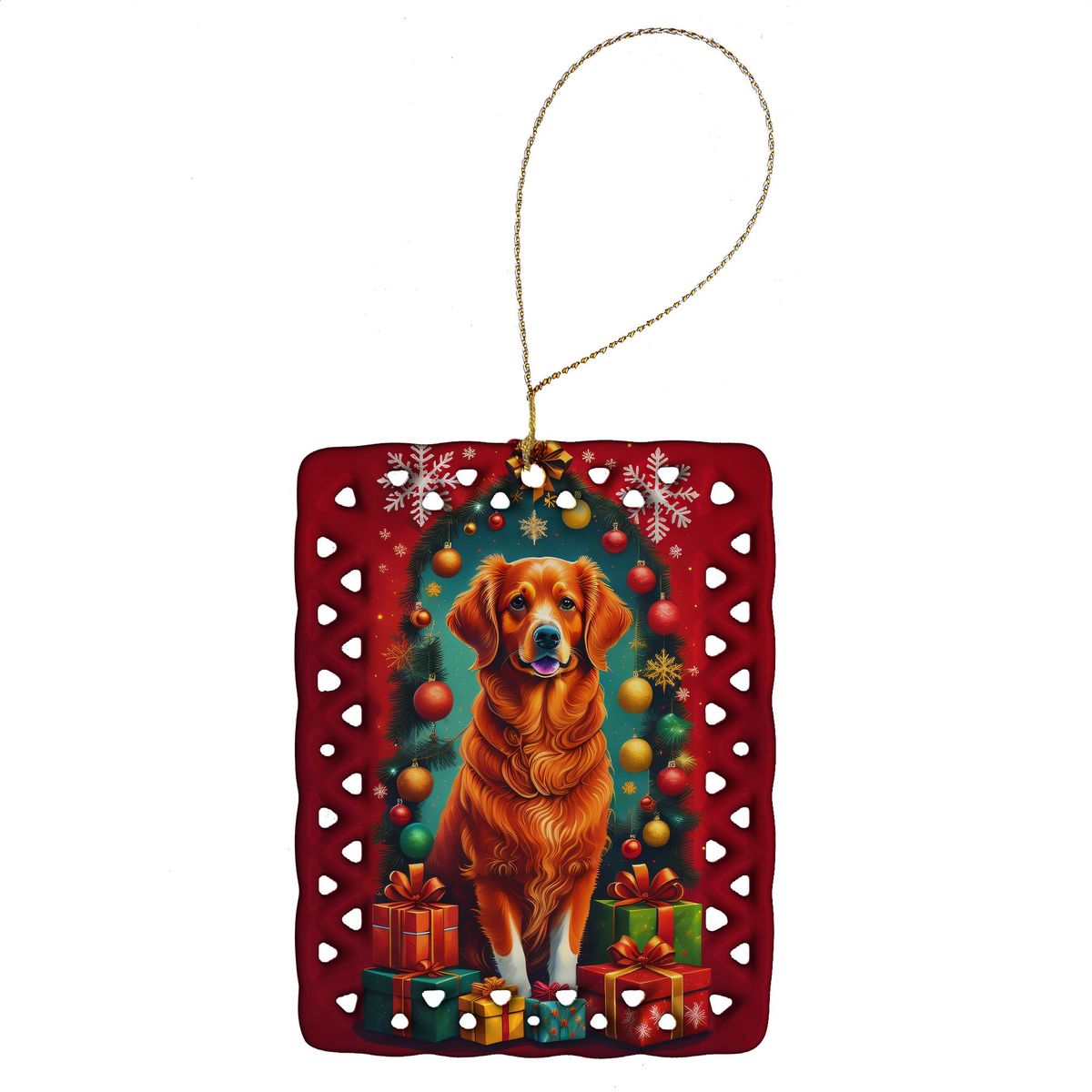 Nova Scotia Duck Toller Holiday Christmas Porcelain Ornament Christmas Tree Hanging Decorations For Home Christmas Holiday, Rectangle, Gift, Multicolor_maomaolike.com
