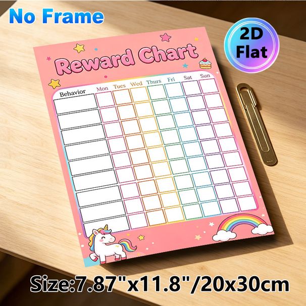 Unicorn Themed Reward Chart Painting Poster, Cute Cartoon Style Poster With Pastel Pink Background, Unicorn & Rainbow Details, Practical For Tracking_maomaolike.com