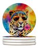 Hippie Animal Leopard Large Sandstone Coasters Pack Of 4 Absorbent Round Coasters Decor Gifts For Men Or Women, 4 In, Multicolor_maomaolike.com