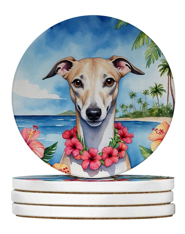 Whippet Luau Large Sandstone Coasters Pack Of 4 Absorbent Round Coasters Decor Gifts For Men Or Women, 4 In, Multicolor_maomaolike.com