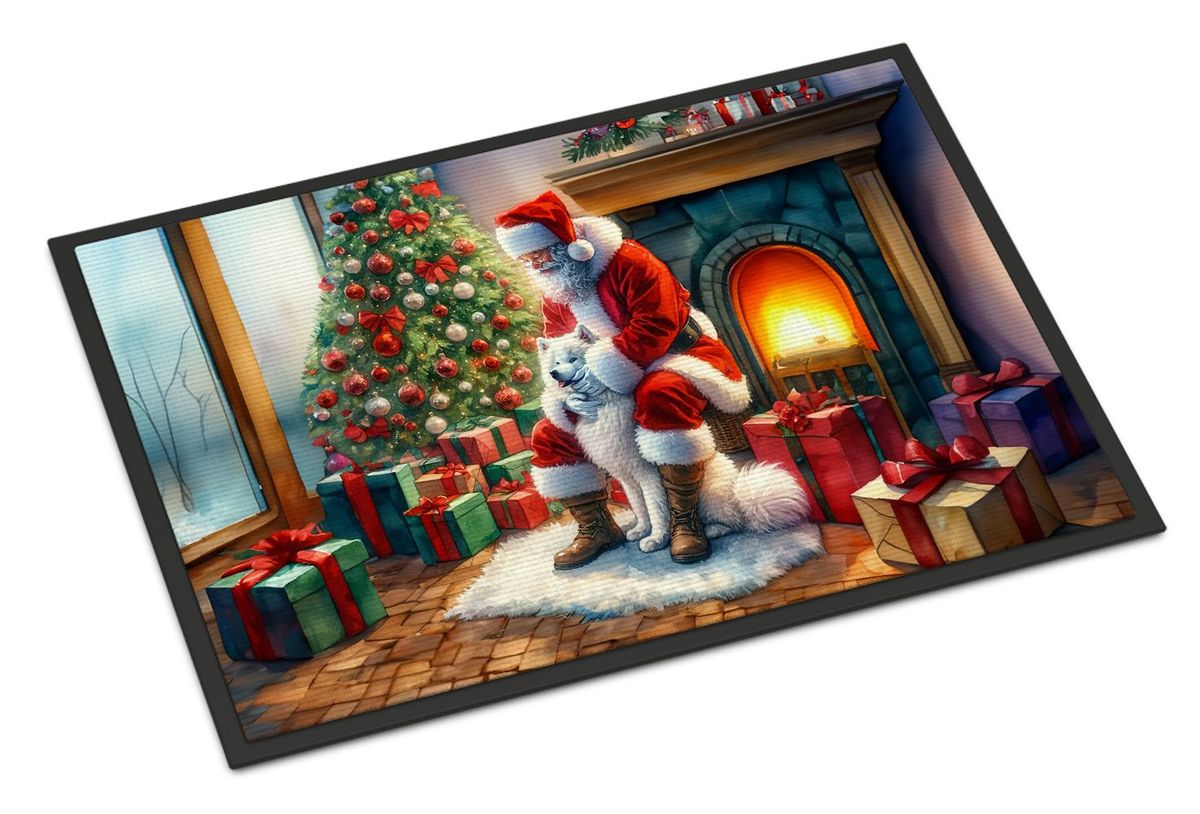 Samoyed And Santa Claus Doormat Front Door Mat Indoor Outdoor Rugs For Entryway, Non Slip Washable Low Pile, 24H X 36W_maomaolike.com