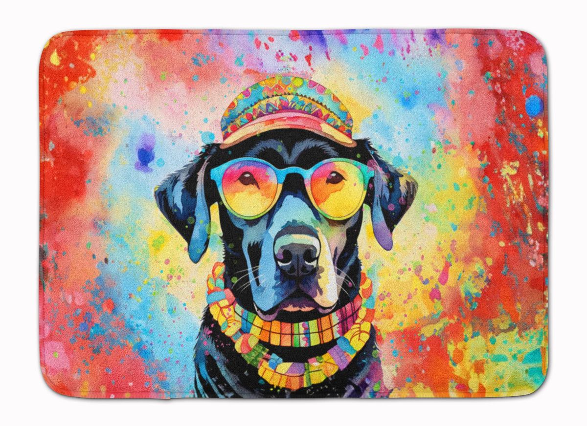 Black Labrador Hippie Dawg Memory Foam Kitchen Mat Machine Washable Anti-Fatigue Mat Cushion Comfort Bath Mat Or Kitchen Rug_maomaolike.com