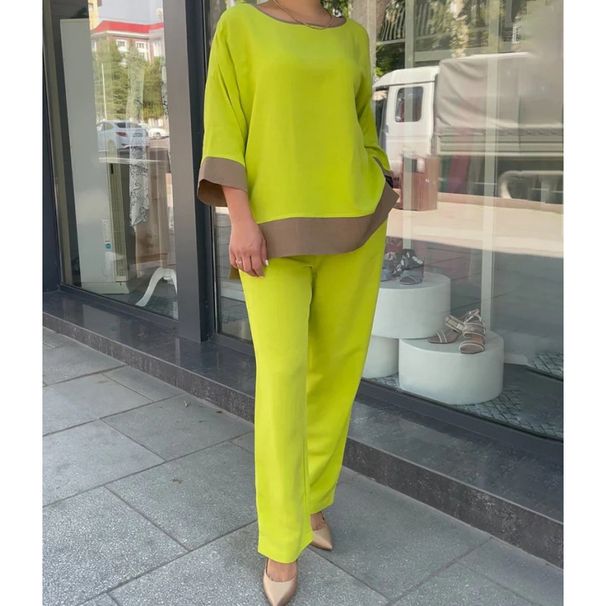 Women's Clothing loose large size casual round neck top shirt straight pants suit_maomaolike.com