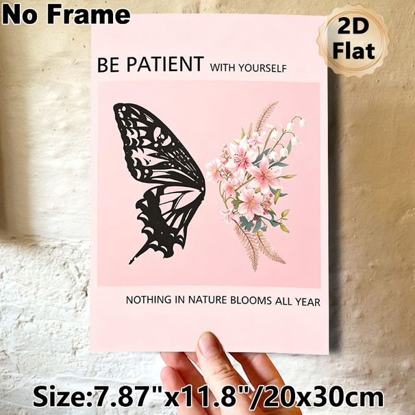 Butterfly & Floral Themed Inspirational Painting Poster, Soft Pink-toned Half Butterfly Silhouette With Blooming Flowers Poster, Gentle Motivational_maomaolike.com