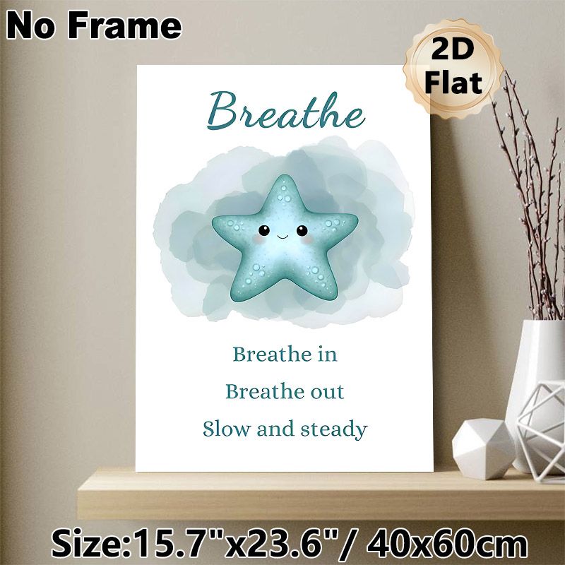 Kawaii Starfish Mindful Breathing Painting Poster, Soft Watercolor Cute Starfish With Inspirational Quotes Poster, Calming Decor Ideal For Bedroom_maomaolike.com