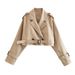 New women's European and American style belted long sleeved short casual windbreaker jacket_maomaolike.com