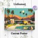 Mid-Century Modern Villa With Pool Painting Poster, Vibrant Retro Desert Landscape Poster, Calm Scenic Decor Ideal For Living Room, Bedroom And Lounge_maomaolike.com