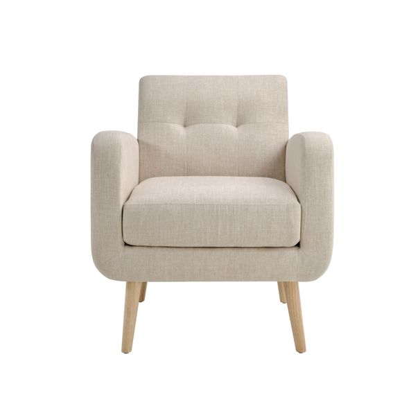 Mid-Century Modern Fabric Accent Armchair Single Sofa With Rubber Wood Legs For Living Room_maomaolike.com