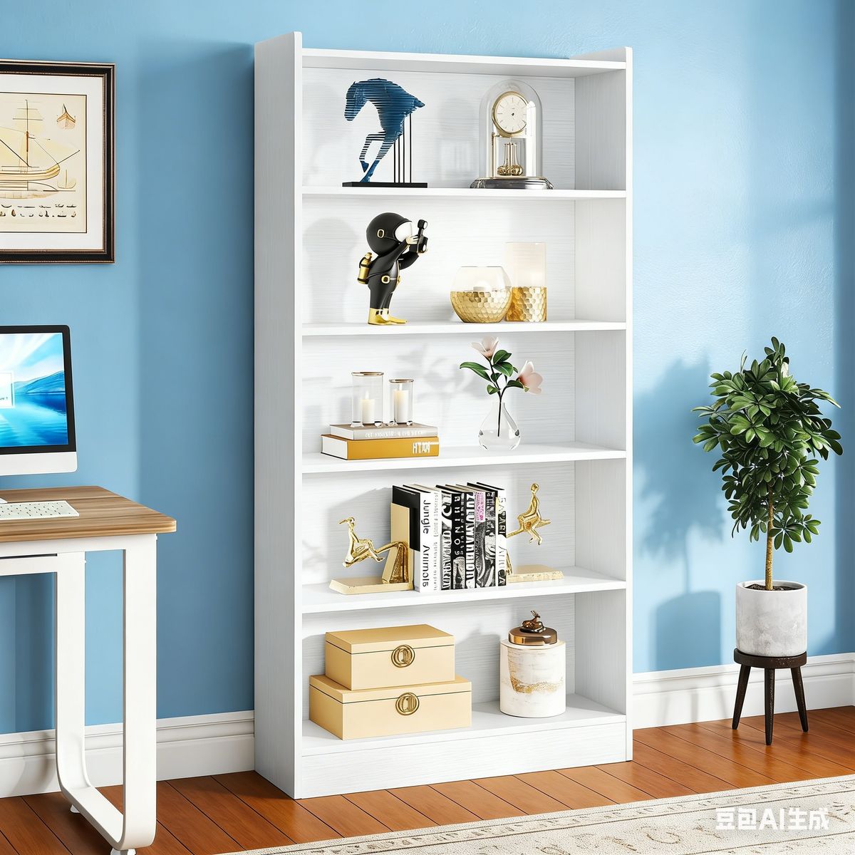 Wood Bookcase, 72" Tall Bookshelf With 6-Tier Open Storage Shelves_maomaolike.com
