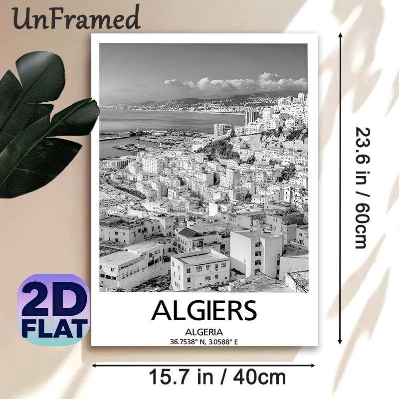 Algiers Coastal City Painting Poster, Monochrome Minimalist Urban Coastal Scene Poster, Sleek Timeless Decor Ideal For Living Room, Office, Bedroom_maomaolike.com
