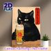 Black Cat & Beer Themed Painting Poster, Vintage Japanese Style Poster, Whimsical Black Cat Licking Beer Froth Design, Ideal For Home Bar, Living Room_maomaolike.com