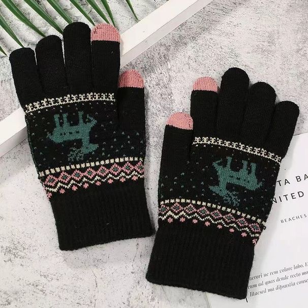 Christmas sock Extra fleece Christmas Deer jacquard knitted warm touch screen gloves with finger for outdoor use_maomaolike.com