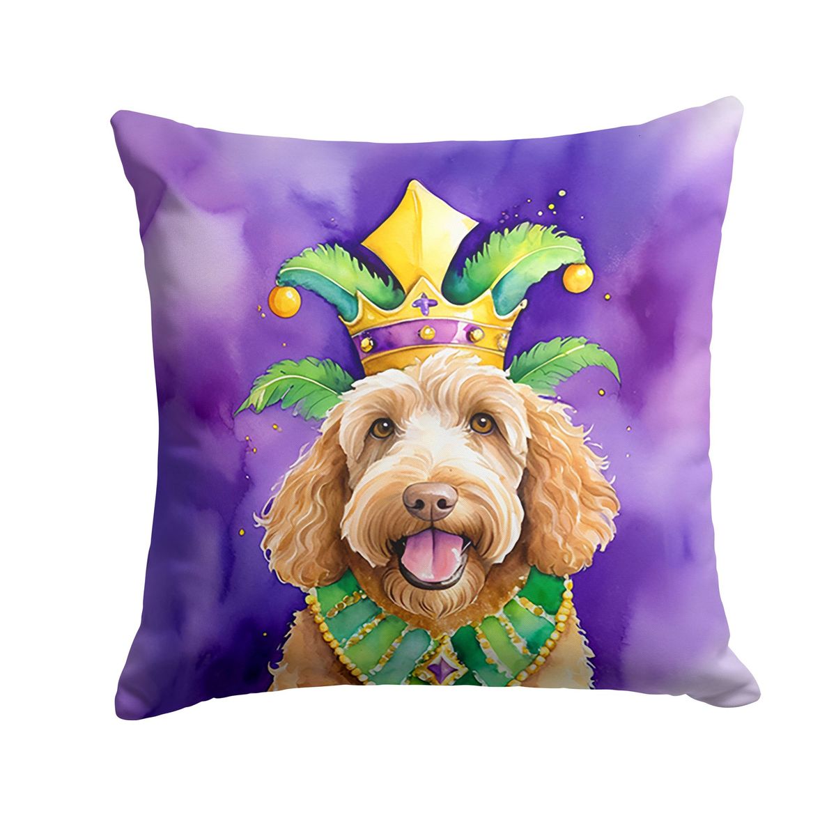 Labradoodle King Of Mardi Gras Throw Pillow Machine Washable, Indoor Outdoor Decorative Pillow For Couch, Bed Or Patio, 18Hx18W_maomaolike.com