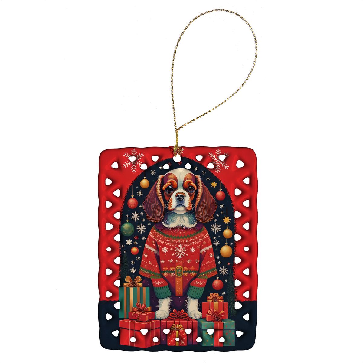 Cavalier Spaniel Holiday Christmas Porcelain Ornament Christmas Tree Hanging Decorations For Home Christmas Holiday, Rectangle, Gift, Multicolor_maomaolike.com