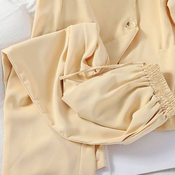 Women's suits fashion spring and summer loose suit collar three-quarter sleeves jacket nine-point wide-leg pants suspenders three-piece suit_maomaolike.com