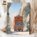 Decorated Truck Mountain Gorge Painting Poster, Vibrant Artistic Style Poster, Colorfully Adorned Truck Navigating Narrow Rocky Gorge With Snow-capped_maomaolike.com