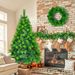 6FT Grass Green Christmas Tree, Large Branches Pine Tree, Pre-Lit Set With Tree & Garland & Wreath, Artificial Christmas With Pine Cones, Hinged Xmas Tree , For Holiday Party Ofiice Home_maomaolike.com