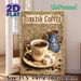 Turkish Coffee Painting Poster, Vintage Ornate Retro Style Poster, Featuring Floral Coffee Cup, Blue Pot, Turkish Delight And Coffee Beans, Brings_maomaolike.com