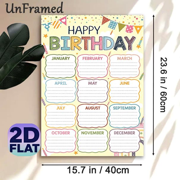 Birthday Tracker Painting Poster, Vibrant Hand-drawn Birthday Calendar Poster, Practical Monthly Birthday Record Layout For Home, Office And Party_maomaolike.com