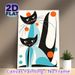Abstract Cats Painting Poster, Stylized Mid-Century Modern Poster, Vibrant Color-blocked Twin Cat Artwork, Ideal For Living Room, Bedroom Wall Decor_maomaolike.com