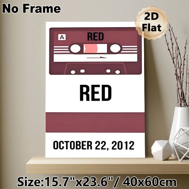 Vintage Cassette Tape "RED" Painting Poster, Minimalist Retro Burgundy Cassette With Bold Text Poster, Nostalgic Music-themed Decor Ideal For Living_maomaolike.com