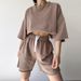 Women's casual suits for women half-sleeved round neck loose short-sleeved drawstring shorts two-piece suit_maomaolike.com
