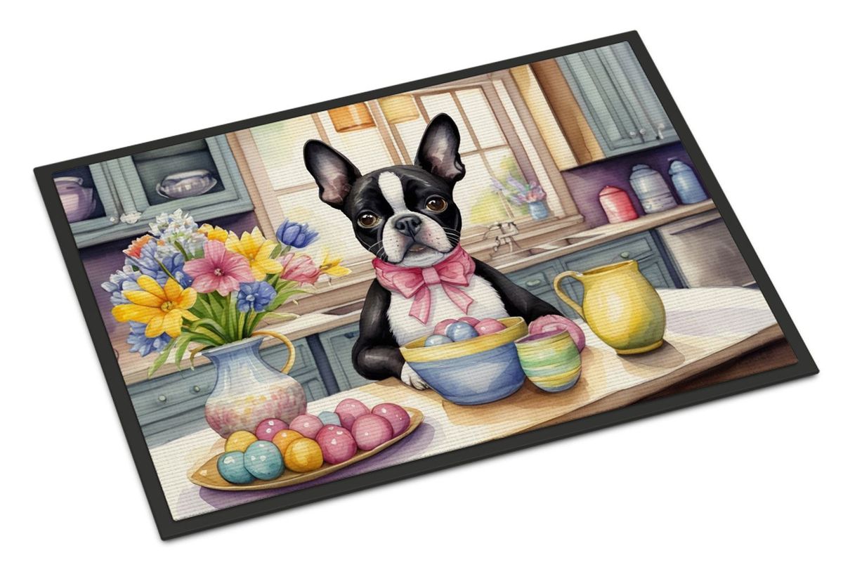 Decorating Easter Boston Terrier Doormat Front Door Mat Indoor Outdoor Rugs For Entryway, Non Slip Washable Low Pile, 24H X 36W_maomaolike.com