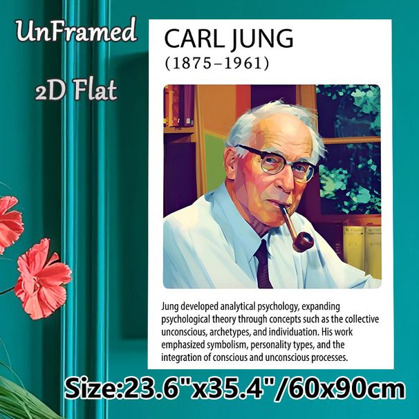 Carl Jung Themed Painting Poster, Vibrant Polygonal Style Portrait Poster, Informative Design With Psychological Theory Introduction, Ideal For Study_maomaolike.com