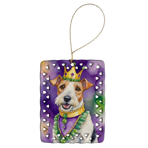 Fox Terrier King Of Mardi Gras Porcelain Ornament Christmas Tree Hanging Decorations For Home Christmas Holiday, Rectangle, Gift, Multicolor_maomaolike.com