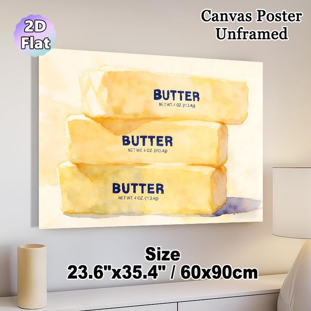 Butter Themed Painting Poster, Gentle Watercolor Butter Stacks Poster, Warm Culinary-inspired Decor Ideal For Kitchen And Dining Area_maomaolike.com