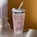 1/2pc 500ml Pink Bow Plastic Transparent Milk Coffee Mug With Straw Travel Outdoor Ins Drinking Cup Kitchen Water Cups_maomaolike.com