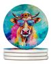 Hippie Animal Malvi Cow Large Sandstone Coasters Pack Of 4 Absorbent Round Coasters Decor Gifts For Men Or Women, 4 In, Multicolor_maomaolike.com