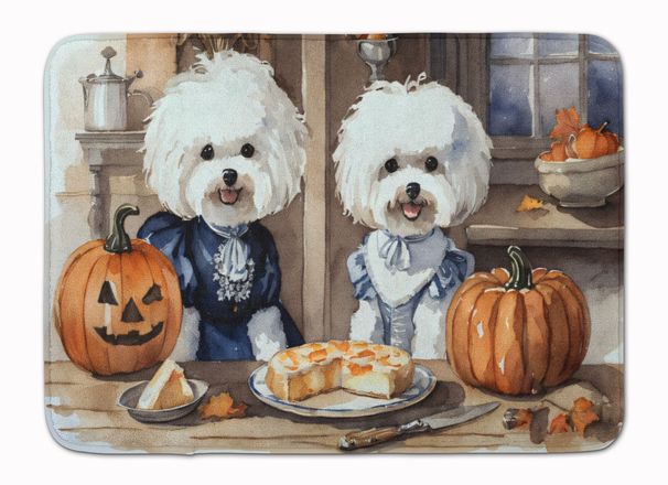 Bichon Frise Fall Kitchen Pumpkins Memory Foam Kitchen Mat Machine Washable Anti-Fatigue Mat Cushion Comfort Bath Mat Or Kitchen Rug_maomaolike.com