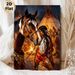 Native American & Horse Themed Painting Poster, Warm-toned Realistic Tribal Scene Poster, Rich Cultural Artwork With Campfire & Tipis, Suitable For_maomaolike.com