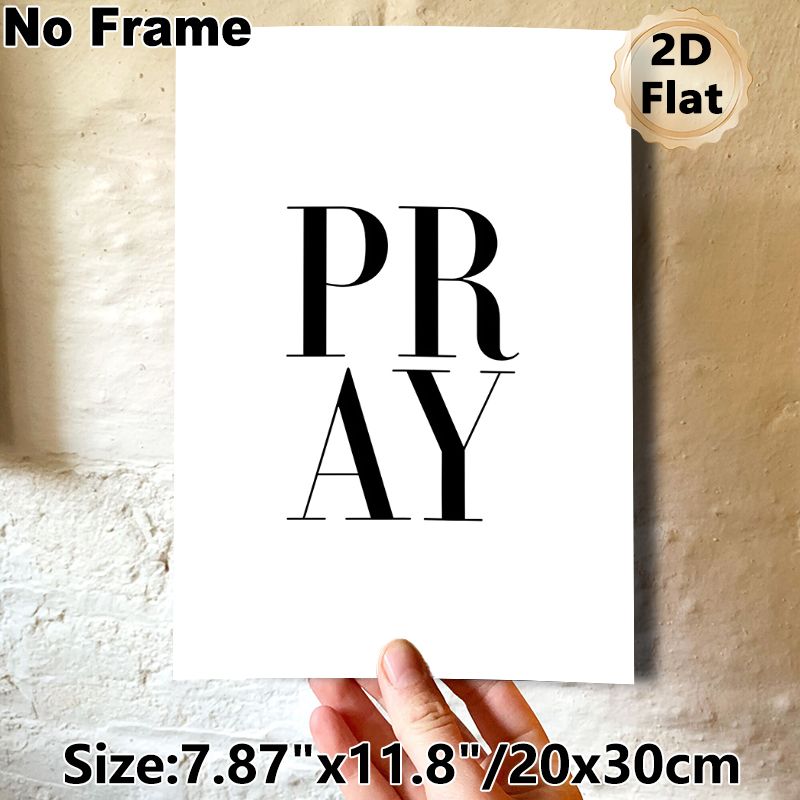 Pray Typography Painting Poster, Minimalist Black & White Typographic Poster, Sleek Impactful Text Art, Suitable For Living Room, Bedroom And_maomaolike.com