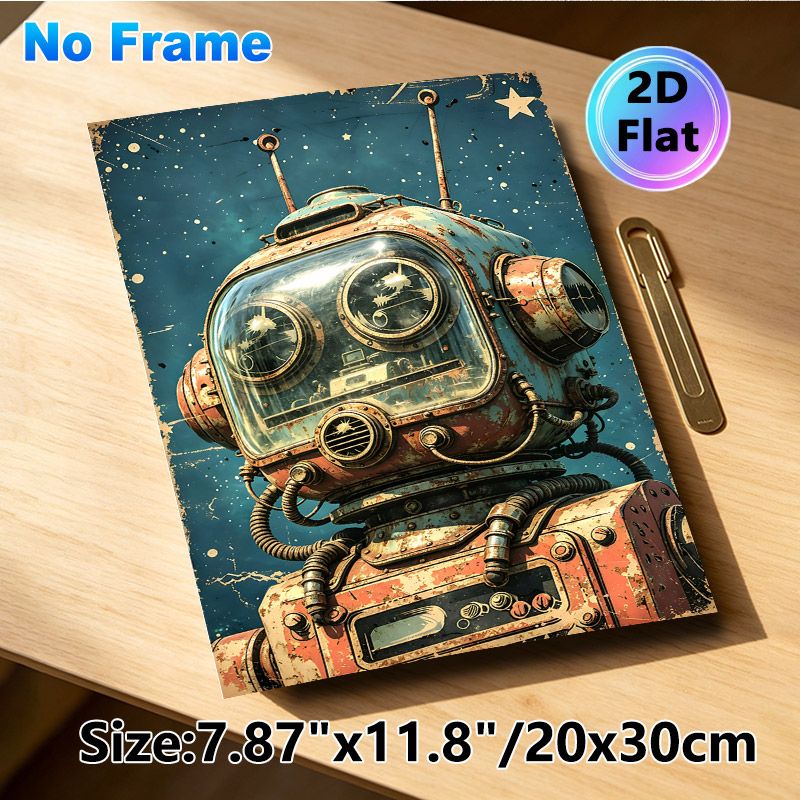 Vintage Robot Painting Poster, Retro Rusted Steampunk-style Robot Poster, Weathered Mechanical Design With Starry Backdrop, Ideal For Home Office_maomaolike.com