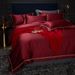 Elegant And Luxurious 100S Satin Long-Staple Cotton Four-Piece Set In Burgundy For Wedding Celebration Bedding 1.8m_maomaolike.com