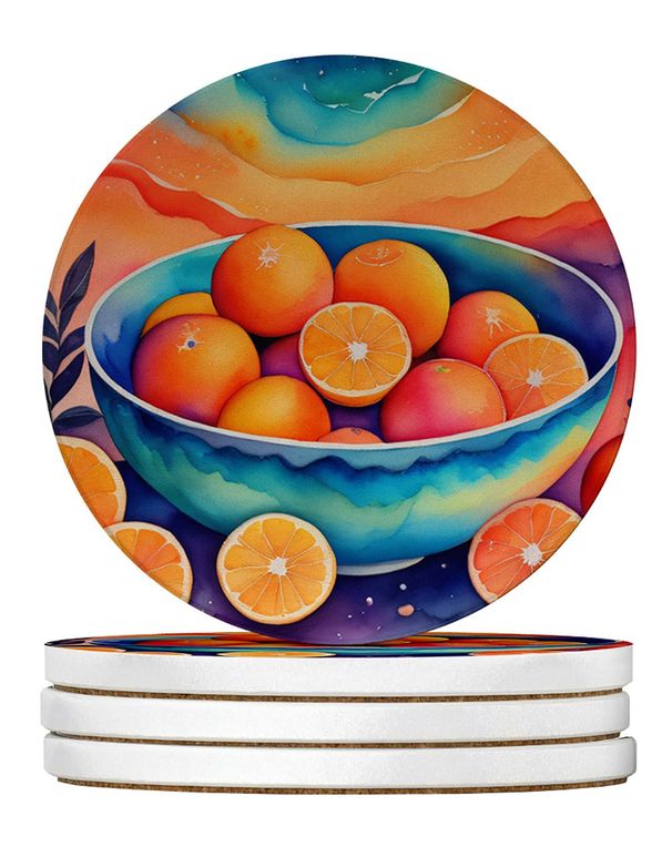 Colorful Oranges Large Sandstone Coasters Pack Of 4 Absorbent Round Coasters Decor Gifts For Men Or Women, 4 In, Multicolor_maomaolike.com